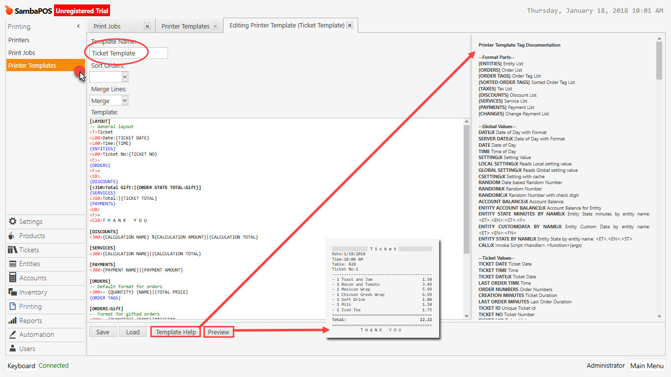 2.2.8.How to Change/Edit Basic Printer Templates? – SambaPOS Knowledgebase