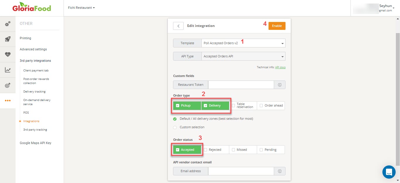 6.3. How to Setup GloriaFood Online Ordering Integration Module